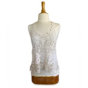 ISSI Cream Lace Open Crocheted Tank